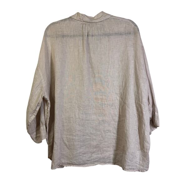 CP SHADES Blouse Large Gigi 100% Linen Two Button Placket Front Crop NWOT - Picture 2 of 12